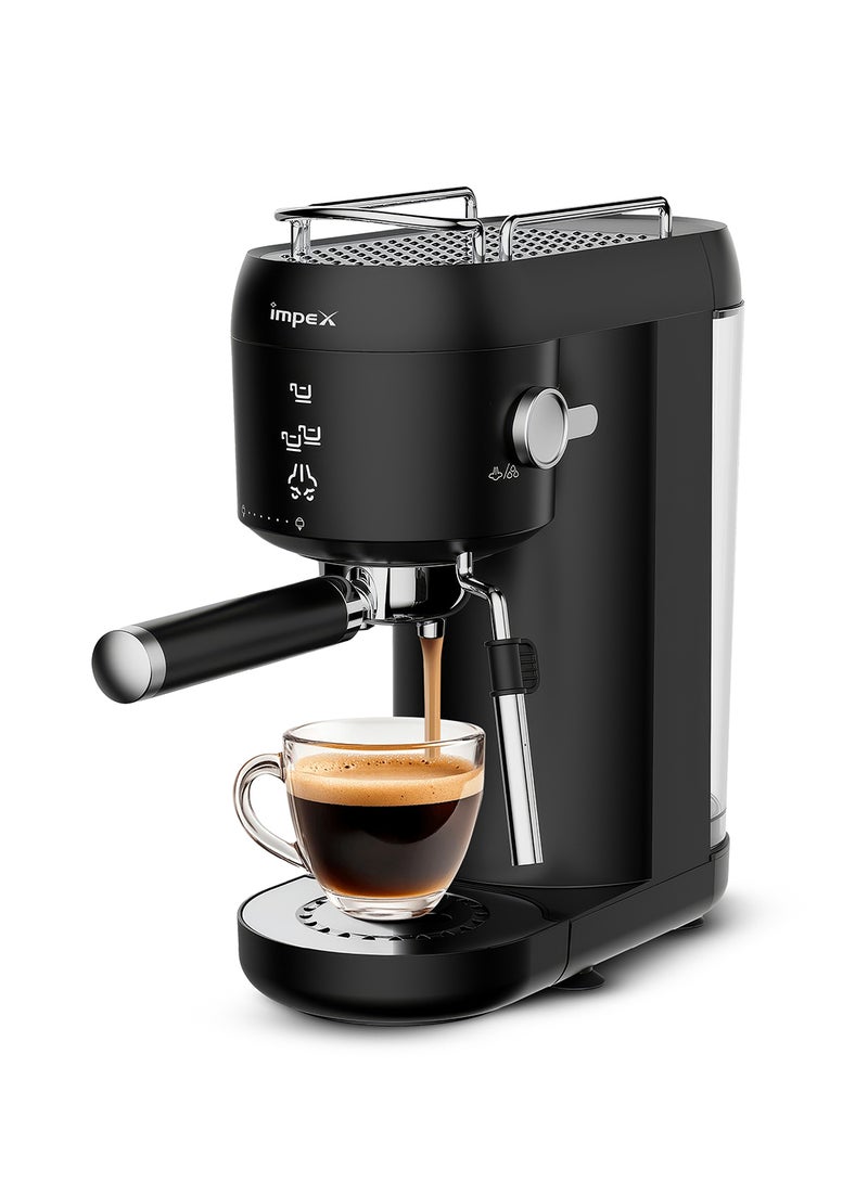 Impex - Espresso Coffee Maker,20 Bar Coffee Machine 1 Litter,3 Preset Programs, Auto Shut-Off, Espresso, Cappuccino, Latte Maker, 1 L 1400 W IECM 2001 Black - Image 1