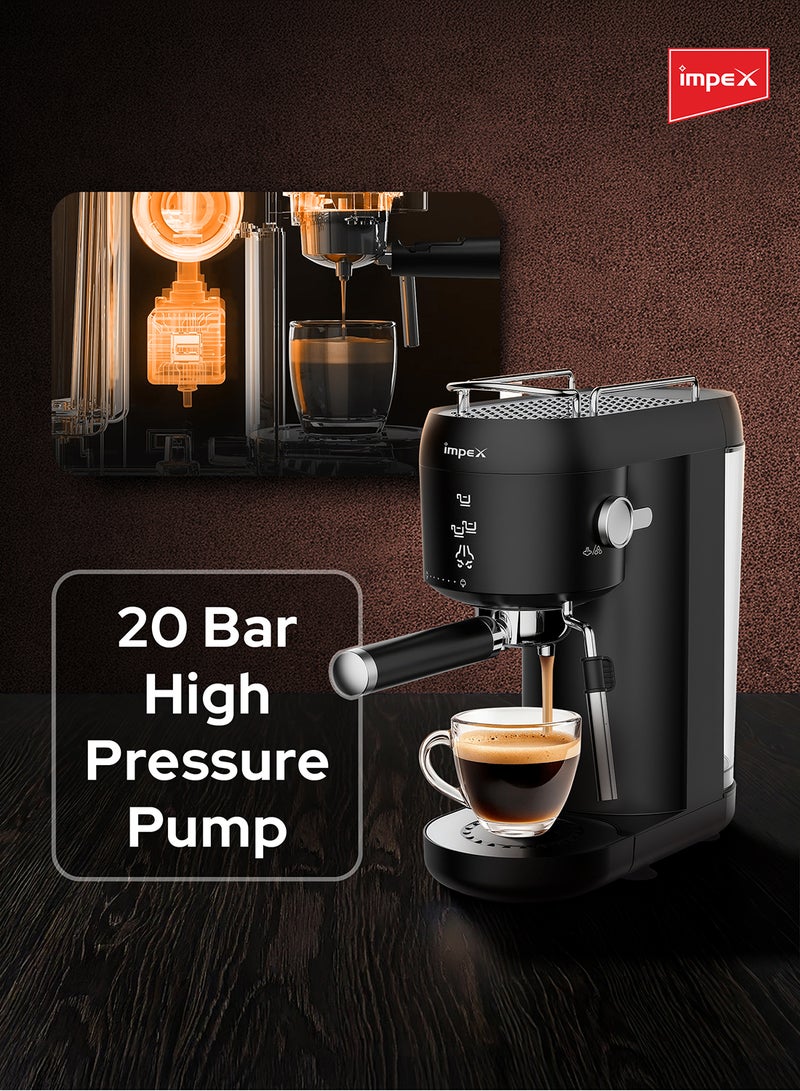Impex - Espresso Coffee Maker,20 Bar Coffee Machine 1 Litter,3 Preset Programs, Auto Shut-Off, Espresso, Cappuccino, Latte Maker, 1 L 1400 W IECM 2001 Black - Image 1