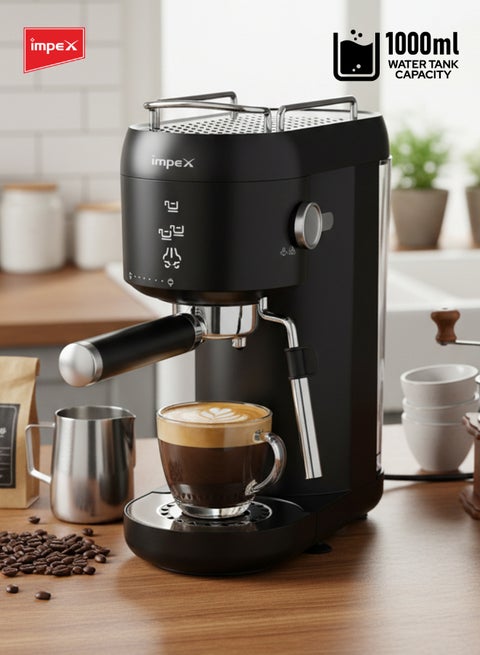 صانعة قهوة إسبريسو، آلة قهوة 20 بار سعة 1 لتر، 3 برامج مسبقة، إيقاف تلقائي، صانعة إسبريسو، كابتشينو، لاتيه