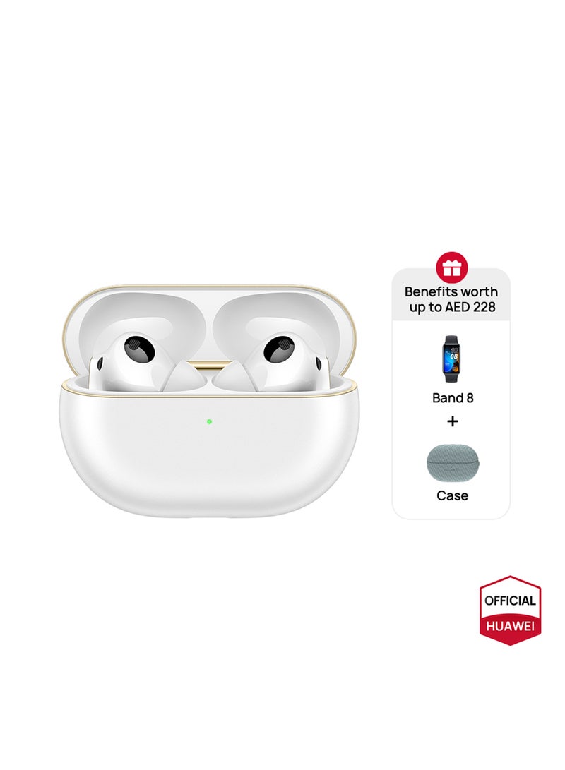 HUAWEI - FreeBuds Pro 4, Accept-reject calls with Head Motion Controls, Dual-driver True Sound, Intelligent Dynamic ANC, iOS & Android compatible, AI call-noise-cancellation + Band8 + case White - Image 1