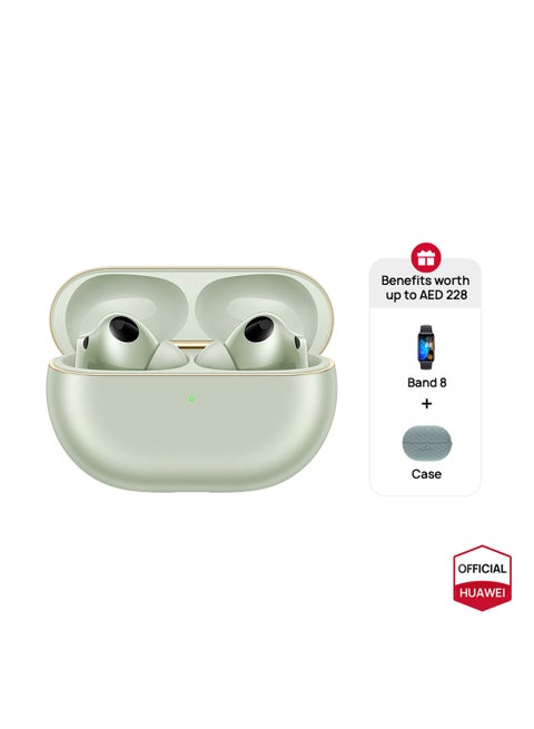 FreeBuds Pro 4, Accept-reject calls with Head Motion Controls, Dual-driver True Sound, Intelligent Dynamic ANC, iOS & Android compatible, AI call-noise-cancellation + Band8 + case Green