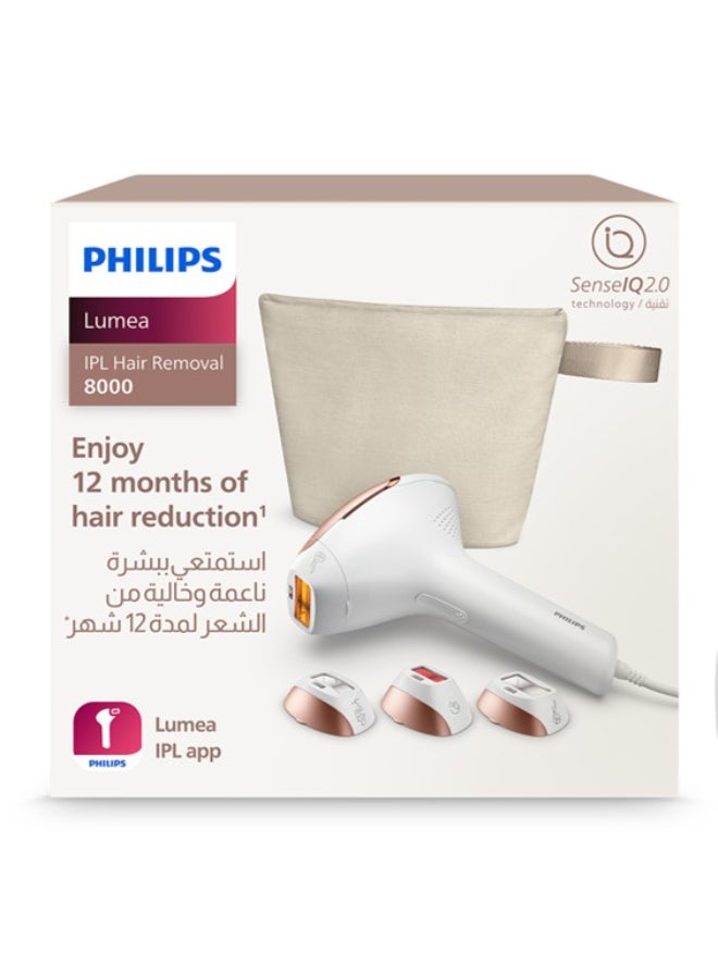 Philips - Lumea 8000 Series IPL Hair Removal Device SmartSkin Sensor Clinically Proven Performance 3 Attachments  BRI937/02 White/Gloden Rose - Image 1