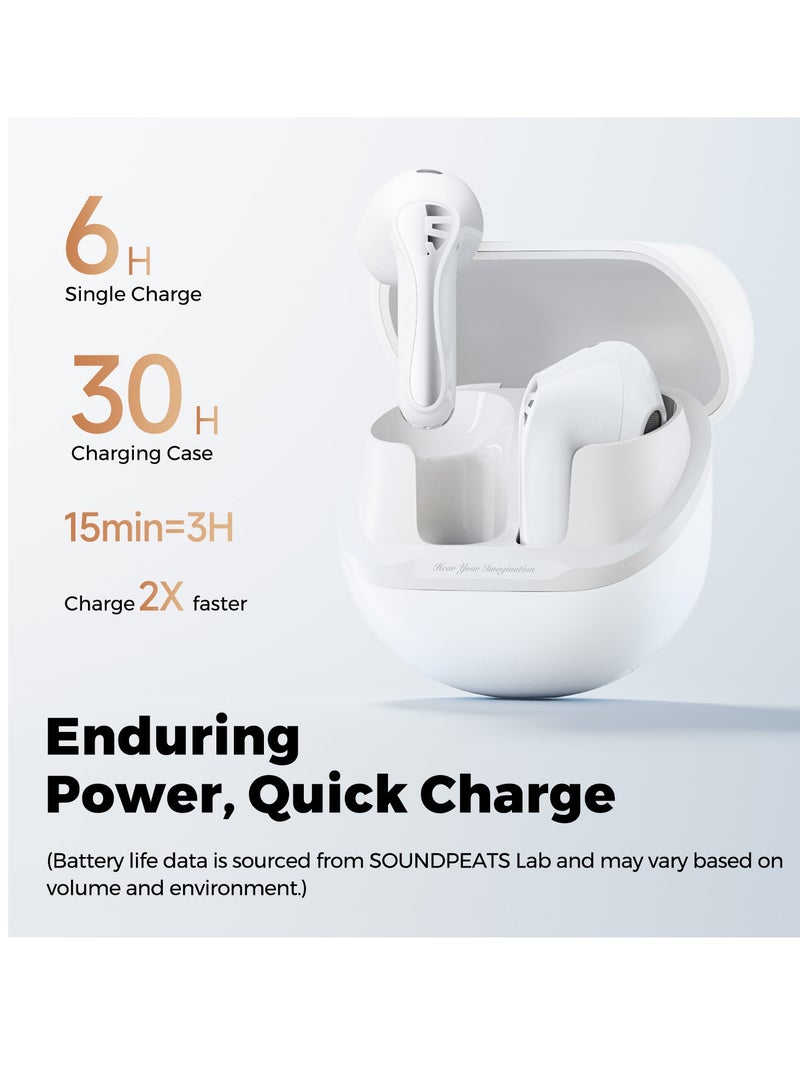 SoundPEATS - Air5 Lite Wireless Bluetooth Headset, High Fidelity Audio, Bluetooth 5.4 Headset, 13mm Drivers, LDAC Codec, Talking Noise Cancelling Headset, Stereo Sound, 30 Hour Battery Life Supports APP Fast Charging White - Image 1