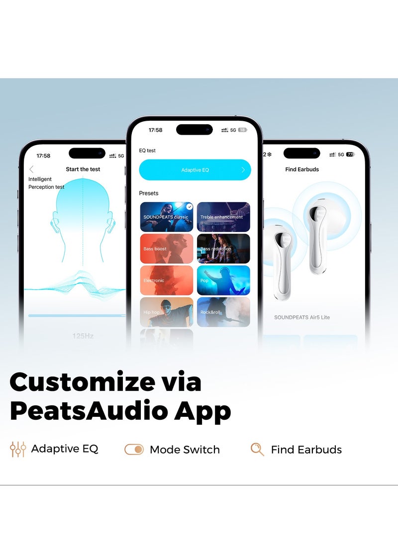 SoundPEATS - Air5 Lite Wireless Bluetooth Headset, High Fidelity Audio, Bluetooth 5.4 Headset, 13mm Drivers, LDAC Codec, Talking Noise Cancelling Headset, Stereo Sound, 30 Hour Battery Life Supports APP Fast Charging White - Image 1