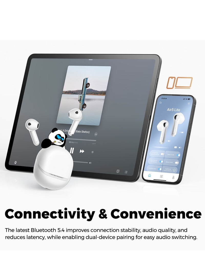 SoundPEATS - Air5 Lite Wireless Bluetooth Headset, High Fidelity Audio, Bluetooth 5.4 Headset, 13mm Drivers, LDAC Codec, Talking Noise Cancelling Headset, Stereo Sound, 30 Hour Battery Life Supports APP Fast Charging White - Image 1