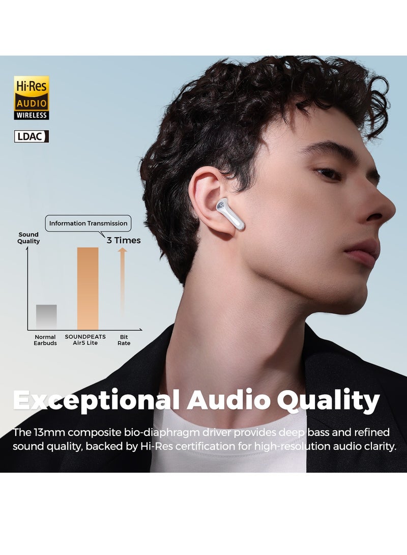 SoundPEATS - Air5 Lite Wireless Bluetooth Headset, High Fidelity Audio, Bluetooth 5.4 Headset, 13mm Drivers, LDAC Codec, Talking Noise Cancelling Headset, Stereo Sound, 30 Hour Battery Life Supports APP Fast Charging White - Image 1