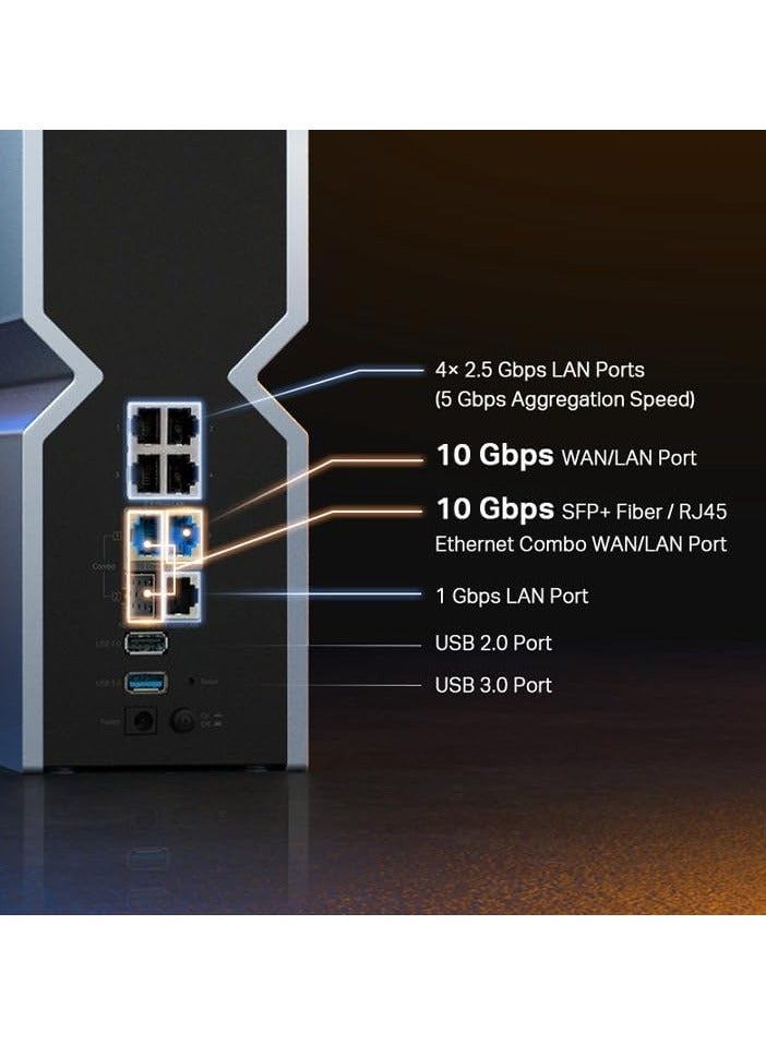 TP-LINK - Archer BE24000 Quad-Band WiFi 7 Router (Archer BE900) with Dual 10 Gbps Multi-Gig Ethernet Ports and LED Touch Screen,12 High Performance Antennas, VPN Supported Grey - Image 1