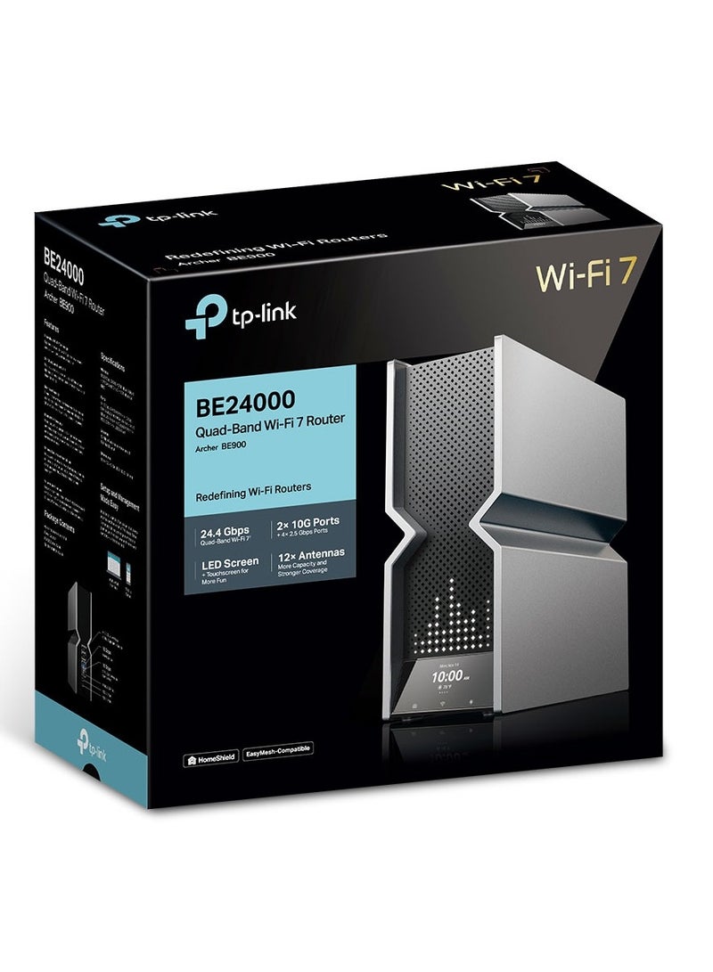 TP-LINK - Archer BE24000 Quad-Band WiFi 7 Router (Archer BE900) with Dual 10 Gbps Multi-Gig Ethernet Ports and LED Touch Screen,12 High Performance Antennas, VPN Supported Grey - Image 1