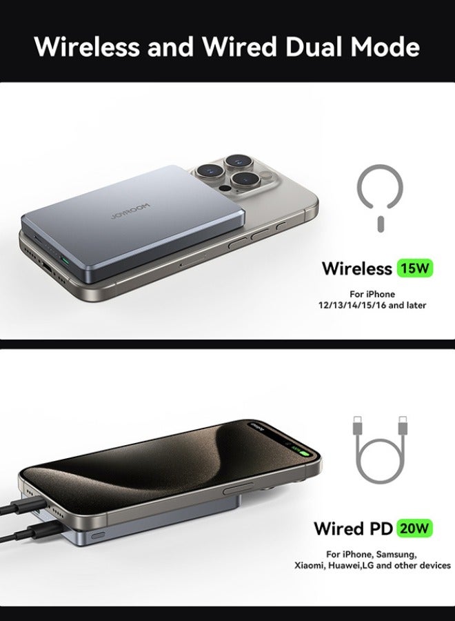 جوي روم 10000 mAh 20W Ultra-thin Metal Magnetic Wireless Type-C & Lighnting Power Bank Fast Charging Wireless Magnetic Power Bank Including a Type-C to Type-C 60W 0.25m Grey  - Image 5
