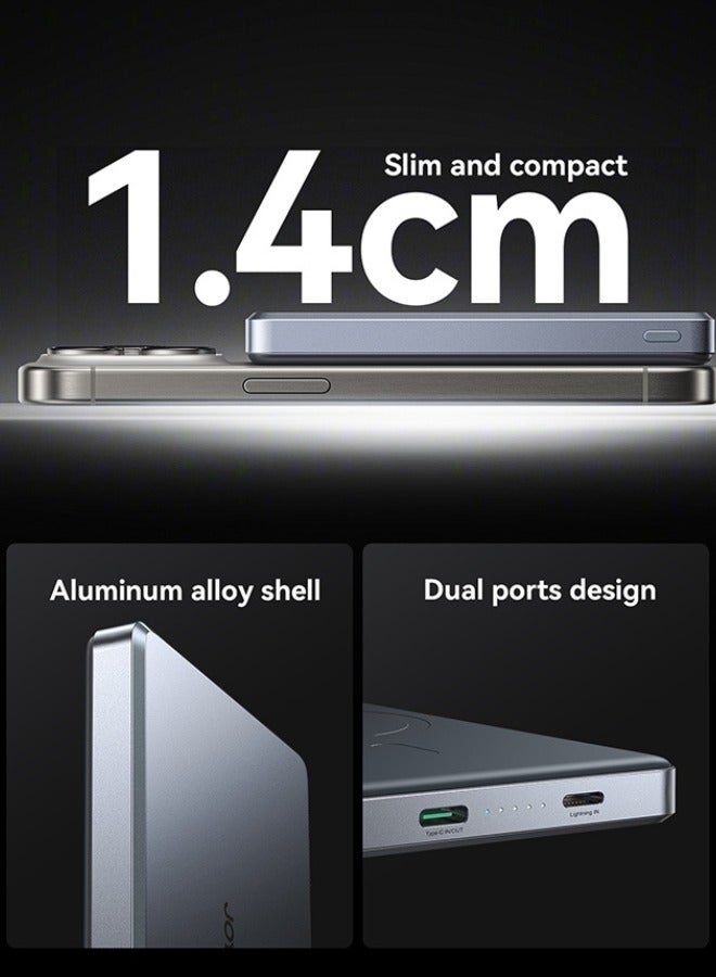 جوي روم 10000 mAh 20W Ultra-thin Metal Magnetic Wireless Type-C & Lighnting Power Bank Fast Charging Wireless Magnetic Power Bank Including a Type-C to Type-C 60W 0.25m Grey  - Image 3