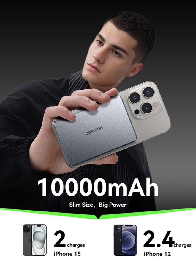 جوي روم 10000 mAh 20W Ultra-thin Metal Magnetic Wireless Type-C & Lighnting Power Bank Fast Charging Wireless Magnetic Power Bank Including a Type-C to Type-C 60W 0.25m Grey  - Image 4