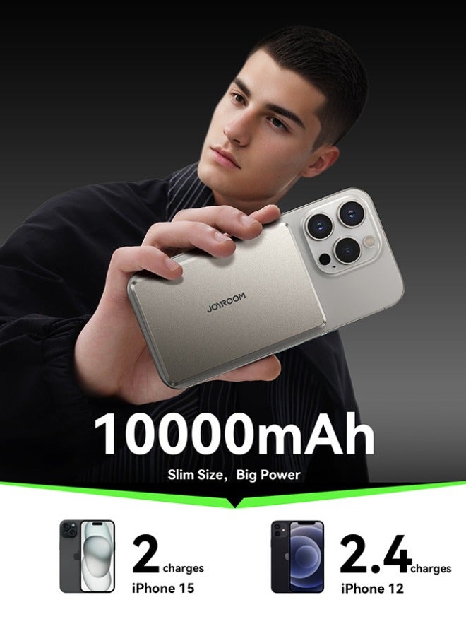 جوي روم 10000 mAh 20W Ultra-thin Metal Magnetic Wireless Type-C & Lighnting Power Bank Fast Charging Wireless Magnetic Power Bank Including a Type-C to Type-C 60W 0.25m Cable Titanium Silver  - Image 4