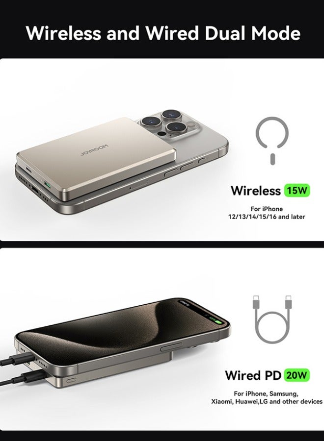 جوي روم 10000 mAh 20W Ultra-thin Metal Magnetic Wireless Type-C & Lighnting Power Bank Fast Charging Wireless Magnetic Power Bank Including a Type-C to Type-C 60W 0.25m Cable Titanium Silver  - Image 5