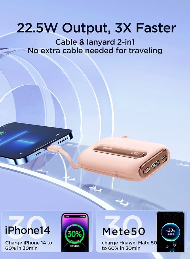 جوي روم 20000 mAh JR-L012 Plus 22.5W Ultra Fast Charging Mini Power Bank With Dual Cables Pink  - Image 5