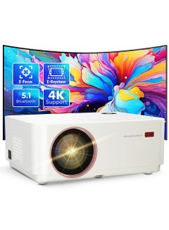 وونكت Smart Android Projector with WiFi and Bluetooth, 1080P HD Movie Projector upto 200 inch, Support 4k Home Theater Compatible with HDMI USB AV 98AN White  - Image 1
