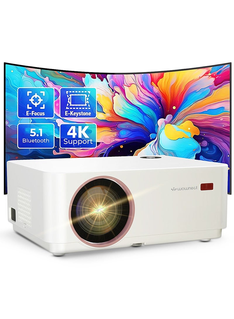 وونكت - Smart Android Projector with WiFi and Bluetooth, 1080P HD Movie Projector upto 200 inch, Support 4k Home Theater Compatible with HDMI USB AV 98AN White - Image 1