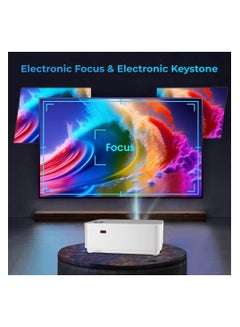 وونكت Smart Android Projector with WiFi and Bluetooth, 1080P HD Movie Projector upto 200 inch, Support 4k Home Theater Compatible with HDMI USB AV 98AN White  - Image 3