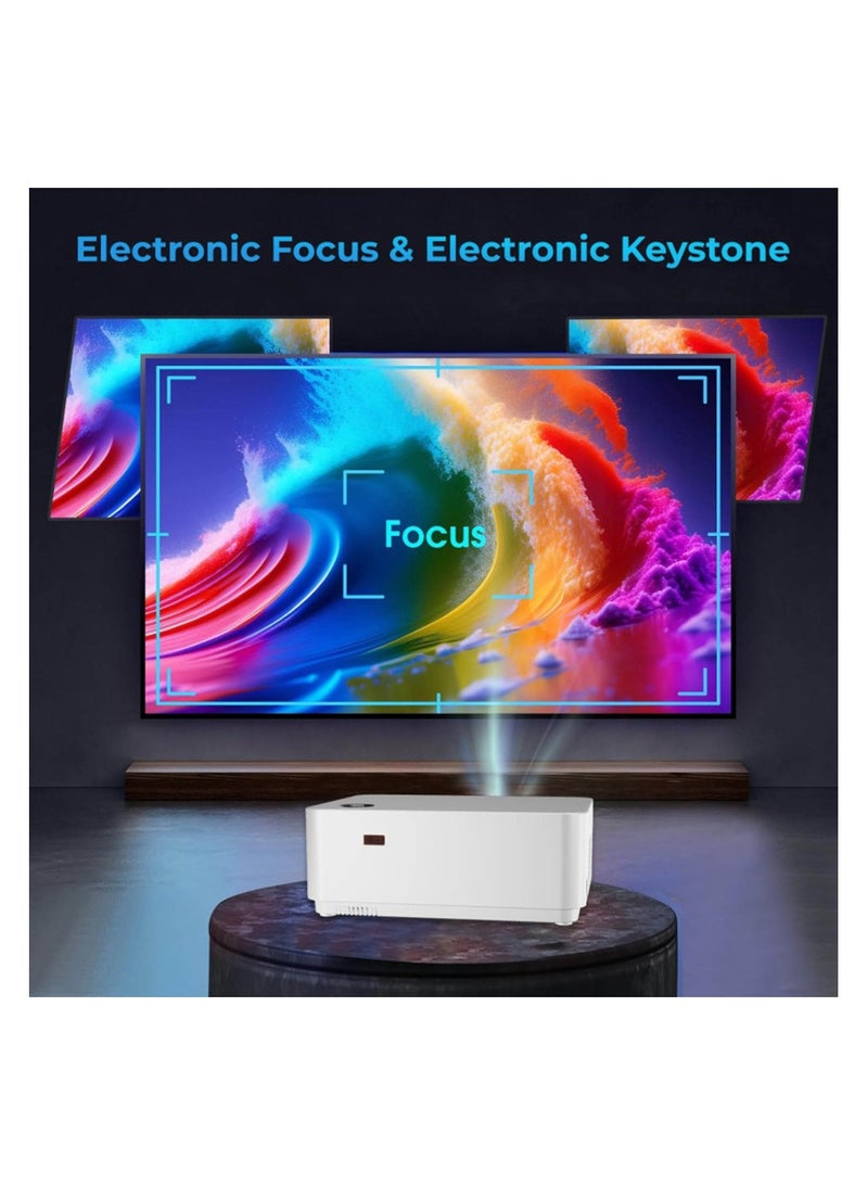 وونكت - Smart Android Projector with WiFi and Bluetooth, 1080P HD Movie Projector upto 200 inch, Support 4k Home Theater Compatible with HDMI USB AV 98AN White - Image 1