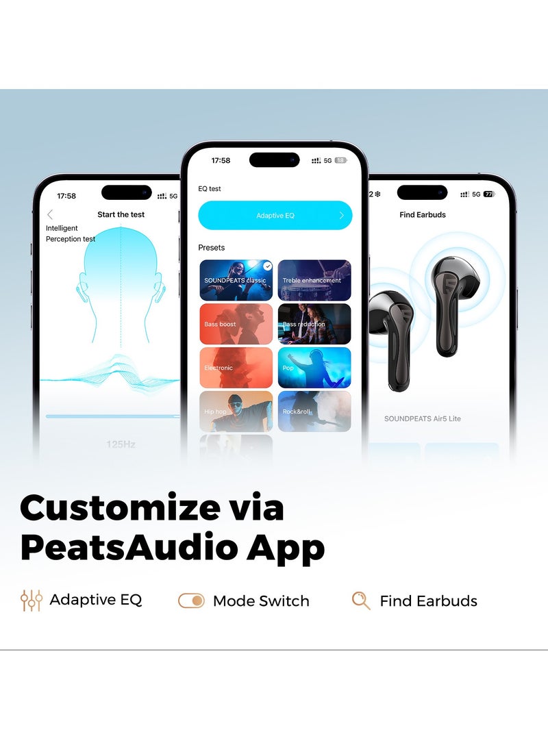 ساوند بيتس - Air5 Lite Wireless Bluetooth Headset, High Fidelity Audio, Bluetooth 5.4 Headset, 13mm Drivers, LDAC Codec, Talking Noise Cancelling Headset, Stereo Sound, 30 Hour Battery Life Supports APP Fast Charging black - Image 1
