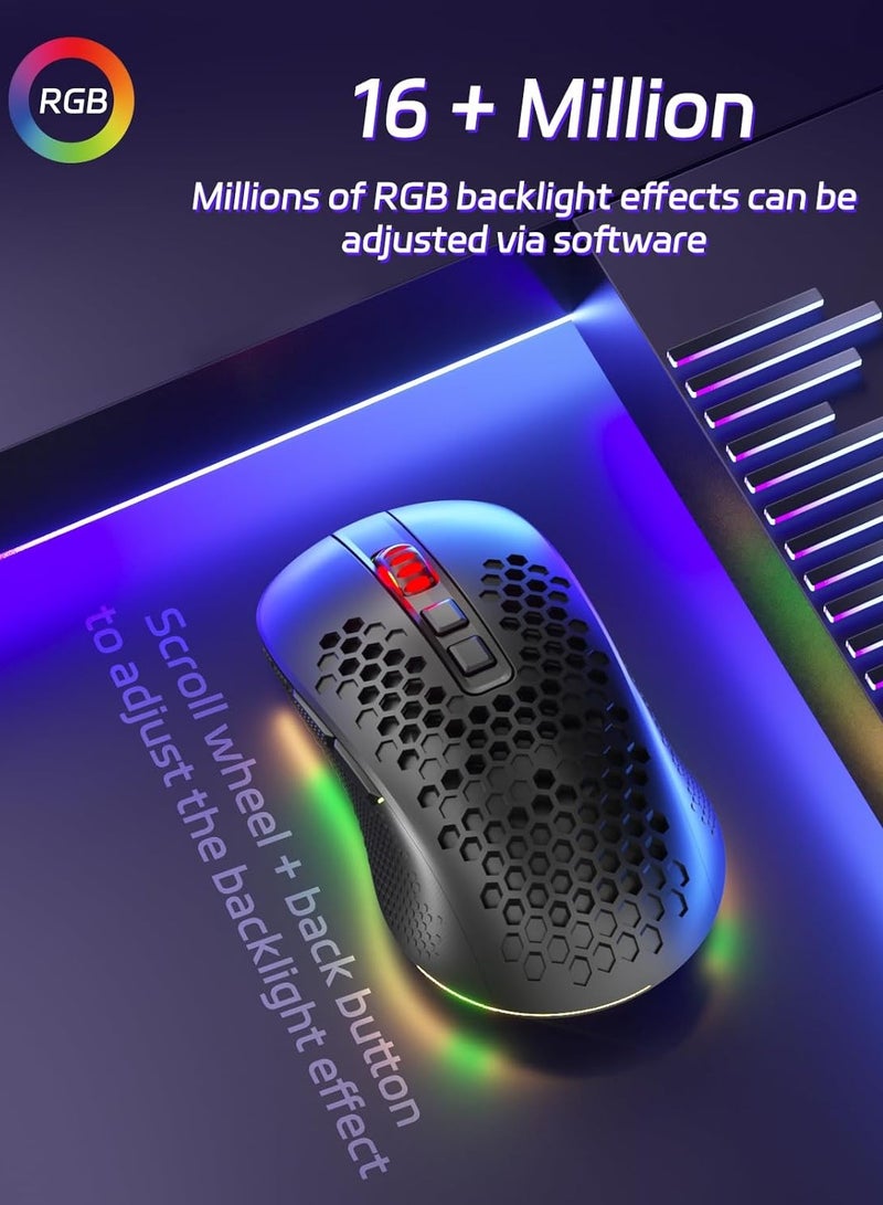 REDRAGON Wireless Gaming Mouse M694 with Honeycomb Shell, 7200DPI Tri-Mode Ultralight Gaming Mouse Wireless, RGB, 7 Programmable Buttons - Image 4