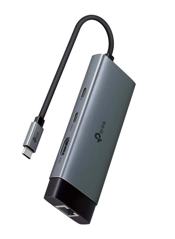 TP-LINK - UH6120C USB C Hub PD100W, 4K 60Hz HDMI, 1× USB C 5Gbps, 2× USB A 5Gbps, Gigabit Ethernet, Compatible with MacOS, Windows, Linux, iPad OS, iOS, Android, ChromeOS, Nintendo Grey - Image 1