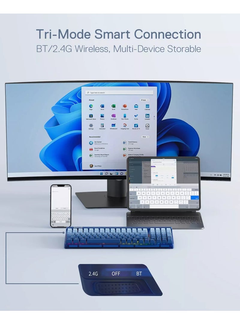 REDRAGON Wireless Gaming Keyboard K656 PRO RGB with 3-Mode , 100 Keys Mechanical Keyboard w/Translucent Board, Hot-Swappable Socket, Sound Absorbing Foam & Custom Tactile Switch, Gradient Blue Made  - Image 2