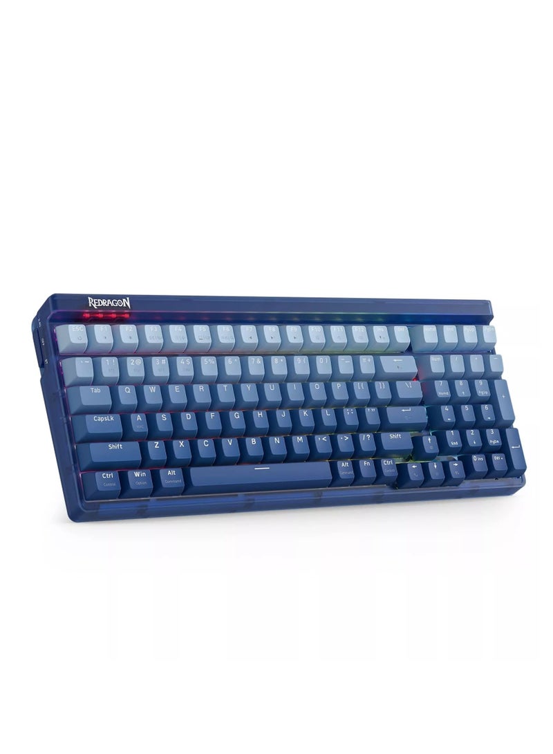 REDRAGON Wireless Gaming Keyboard K656 PRO RGB with 3-Mode , 100 Keys Mechanical Keyboard w/Translucent Board, Hot-Swappable Socket, Sound Absorbing Foam & Custom Tactile Switch, Gradient Blue Made  - Image 1