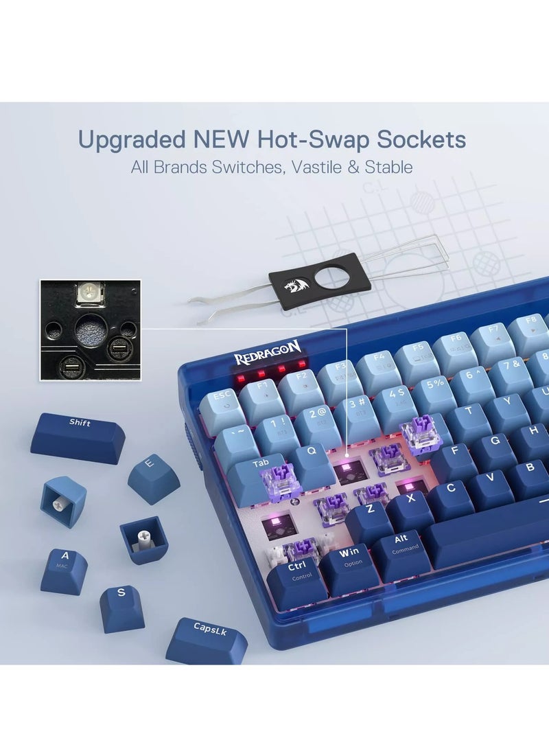 REDRAGON Wireless Gaming Keyboard K656 PRO RGB with 3-Mode , 100 Keys Mechanical Keyboard w/Translucent Board, Hot-Swappable Socket, Sound Absorbing Foam & Custom Tactile Switch, Gradient Blue Made  - Image 4
