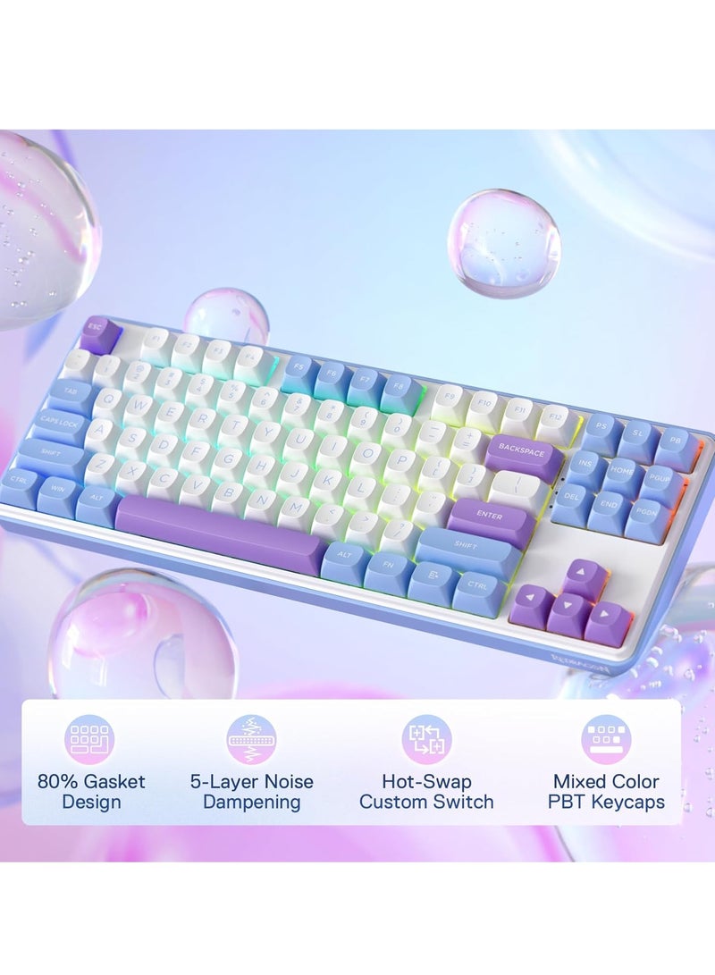 Gaming Keyboard K707 PRO - RGB  with 80% Wireless Gasket, 3 Modes and 87 Keys, TKL Mechanical Keyboard with Hot Swap Socket, PBT Round Keycaps and Noise Damping