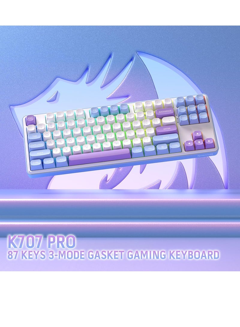 Gaming Keyboard K707 PRO - RGB  with 80% Wireless Gasket, 3 Modes and 87 Keys, TKL Mechanical Keyboard with Hot Swap Socket, PBT Round Keycaps and Noise Damping