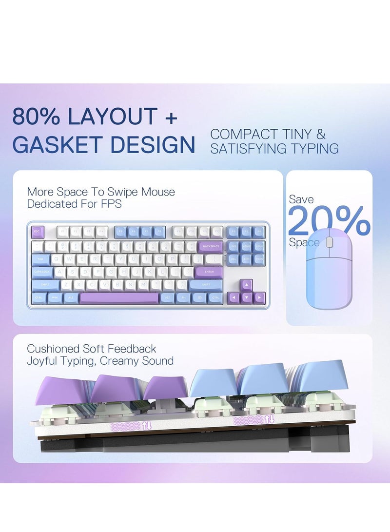 Gaming Keyboard K707 PRO - RGB  with 80% Wireless Gasket, 3 Modes and 87 Keys, TKL Mechanical Keyboard with Hot Swap Socket, PBT Round Keycaps and Noise Damping