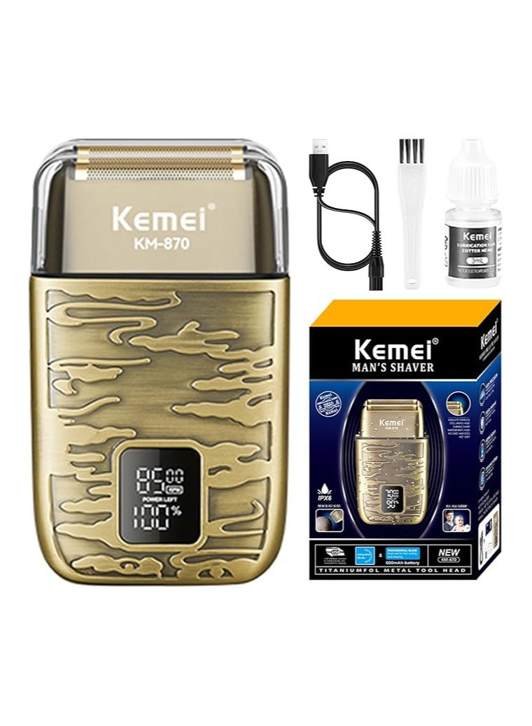 Kemei Electric Razor for Men, 3-Speeds Foil Shaver with Double Foil Bald Trimmer Crodless Electric Shaver, Barber Supplies, Mens Shaver, Bread Trimmer, KM-870 Yellow - Image 1