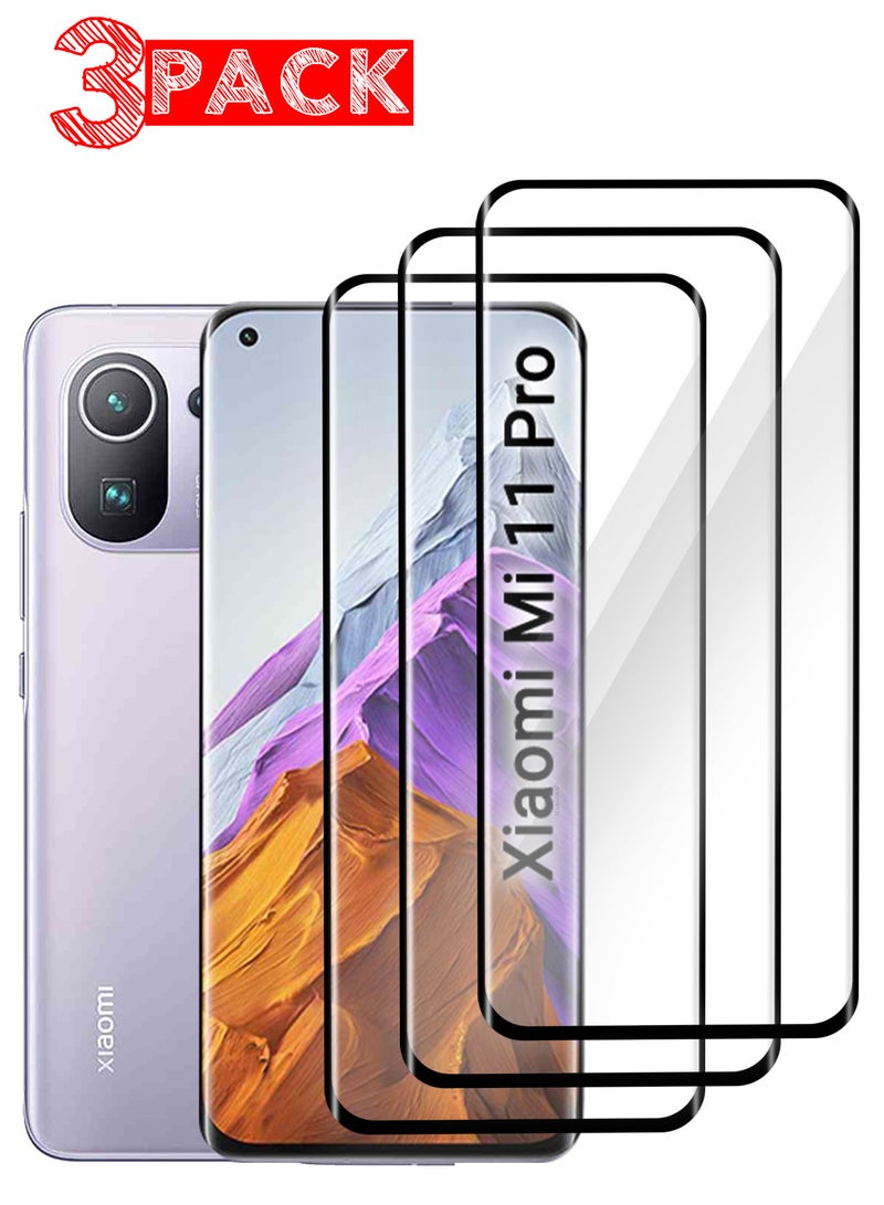 MARGOUN (For Xiaomi Mi 11 Pro) 3Pack, Premium Tempered Glass Screen Protector Anti Buble Anti Scratch Side Black - Image 1