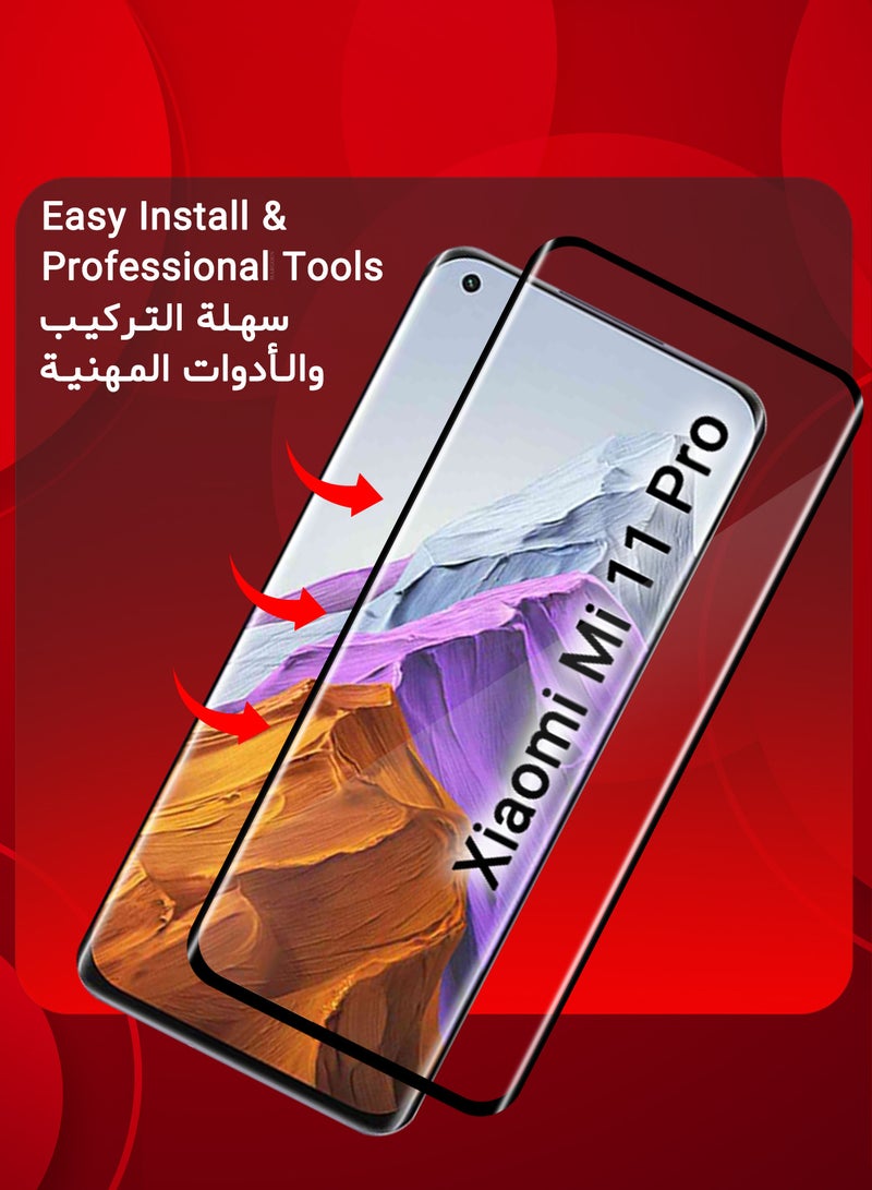 MARGOUN (For Xiaomi Mi 11 Pro) 2Pack,Premium Tempered Glass Screen Protector Anti Buble Anti Scratch Side Black - Image 4