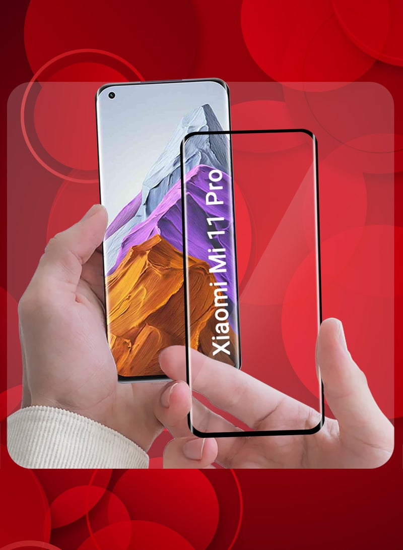 MARGOUN (For Xiaomi Mi 11 Pro) 2Pack,Premium Tempered Glass Screen Protector Anti Buble Anti Scratch Side Black - Image 2