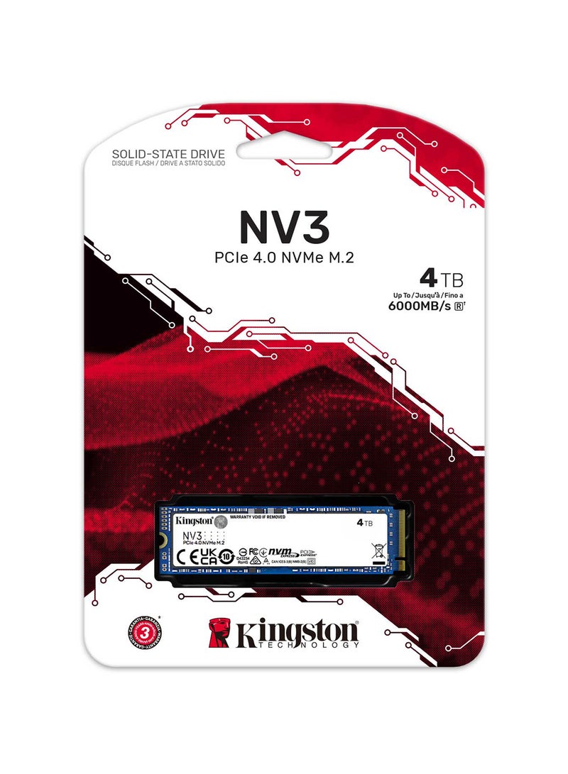 كينغستون NV3 4TB M.2 2280 NVMe Internal SSD, Up to 6000MB/s Read, 5000MB/s Write Speed, Gen 4.0x4 NVMe PCIe, 2.17G Vibration Operating, 1280TBW | SNV3S/4000G 4 TB  - Image 3