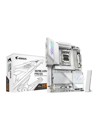 X870E AORUS PRO ICE ATX Motherboard for AMD Ryzen 9000/8000/7000 Series, Socket AM5, PCIe 5.0 x16, DDR5 (Up to 8200 MHz OC), 4 x M.2 Slots, 256GB Capacity, 2.5GbE LAN, Wi-Fi 7, USB4 (2x Type-C, DP), HDMI 2.1, Realtek ALC1220 Audio, 7.1-Channel Audio, RGB, Advanced Cooling (VRM Thermal Armor, M.2 Thermal Guard), EZ-Latch Plus, PCIe Armor, Smart Fan Control, Q-Flash Plus, RAID Support, and High-Durability Design | X870E AORUS PRO ICE White - pnsku/N70139117V/45/_/1735896150/435a546b-d69b-4350-9e42-7dc48be5fd8a