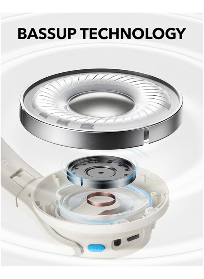 Soundcore - Q11i Wireless Over-Ear Bluetooth Headphones by Anker, Deep Bass, 60H Playtime, Hi-Res Audio, Detachable Ear Cushions, Multipoint Connection White - Image 1