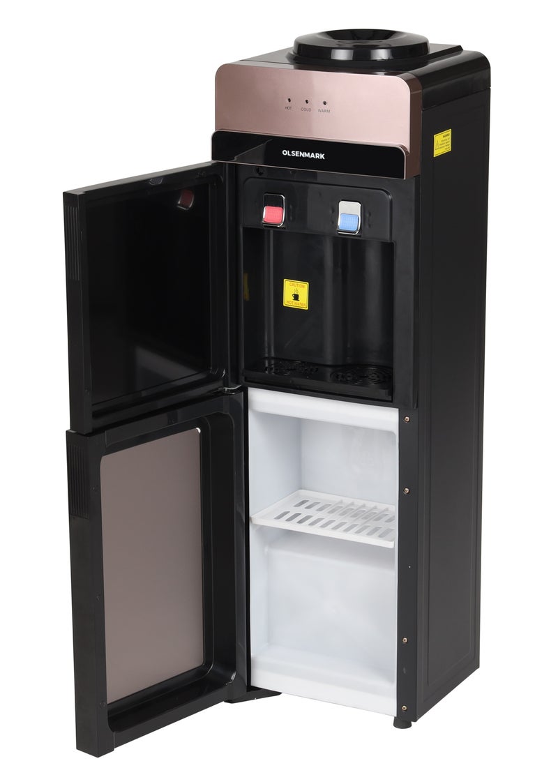 Olsenmark - Water Dispenser with Cabinet and Glass Front Panel Door- Hot and Cold Function, 2 Taps 3L Cooling and 1L Heating Tanks, Stainless Steel Tank, Silicone Water Outlet Pipe Perfect for Home, School, Apartments, Office, 2 Year Warranty OMWD1906 Silver - Image 1