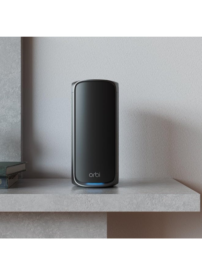 NETGEAR - ORBI 970 SERIES QUAD-BAND WIFI 7 MESH ADD-ON SATELLITE - Works with Existing 970 Series Mesh System or Router - Adds Coverage up to 3,300 sq. ft. - BE27000 802.11be – Satellite Black - Image 1