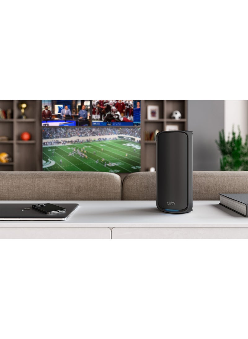NETGEAR - ORBI 970 SERIES QUAD-BAND WIFI 7 MESH ADD-ON SATELLITE - Works with Existing 970 Series Mesh System or Router - Adds Coverage up to 3,300 sq. ft. - BE27000 802.11be – Satellite Black - Image 1