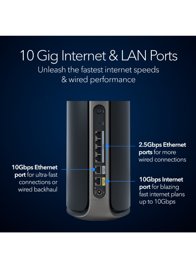 NETGEAR - ORBI 970 SERIES QUAD-BAND WIFI 7 MESH NETWORK SYSTEM, Router + 1 Satellite Extender, Covers Up to 6,600 sq. ft., 200 Devices, 10 Gig Internet Port, BE27000 802.11be (Up to 27Gbps) – 2 PACK Black - Image 1