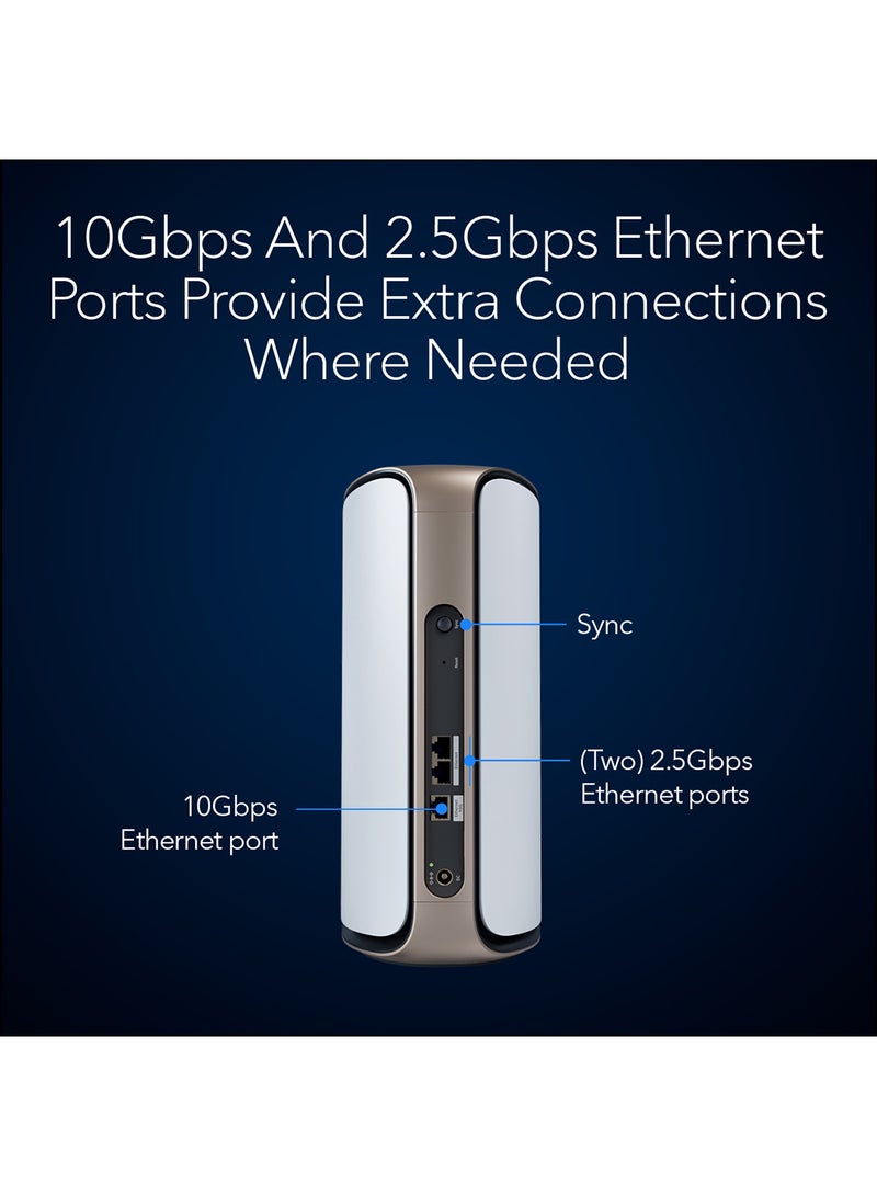 NETGEAR - ORBI 970 SERIES QUAD-BAND WIFI 7 MESH ADD-ON SATELLITE - Works with Existing 970 Series Mesh System or Router - Adds Coverage up to 3,300 sq. ft. - BE27000 802.11be – Satellite White - Image 1