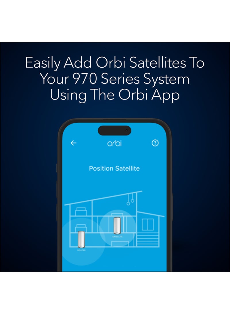 NETGEAR - ORBI 970 SERIES QUAD-BAND WIFI 7 MESH ADD-ON SATELLITE - Works with Existing 970 Series Mesh System or Router - Adds Coverage up to 3,300 sq. ft. - BE27000 802.11be – Satellite White - Image 1