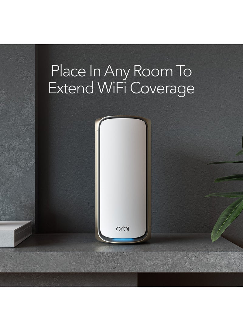 NETGEAR - ORBI 970 SERIES QUAD-BAND WIFI 7 MESH ADD-ON SATELLITE - Works with Existing 970 Series Mesh System or Router - Adds Coverage up to 3,300 sq. ft. - BE27000 802.11be – Satellite White - Image 1