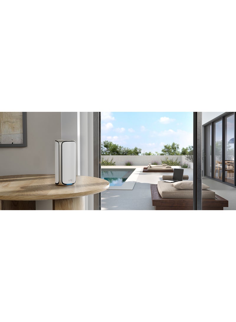 NETGEAR - ORBI 970 SERIES QUAD-BAND WIFI 7 MESH ADD-ON SATELLITE - Works with Existing 970 Series Mesh System or Router - Adds Coverage up to 3,300 sq. ft. - BE27000 802.11be – Satellite White - Image 1