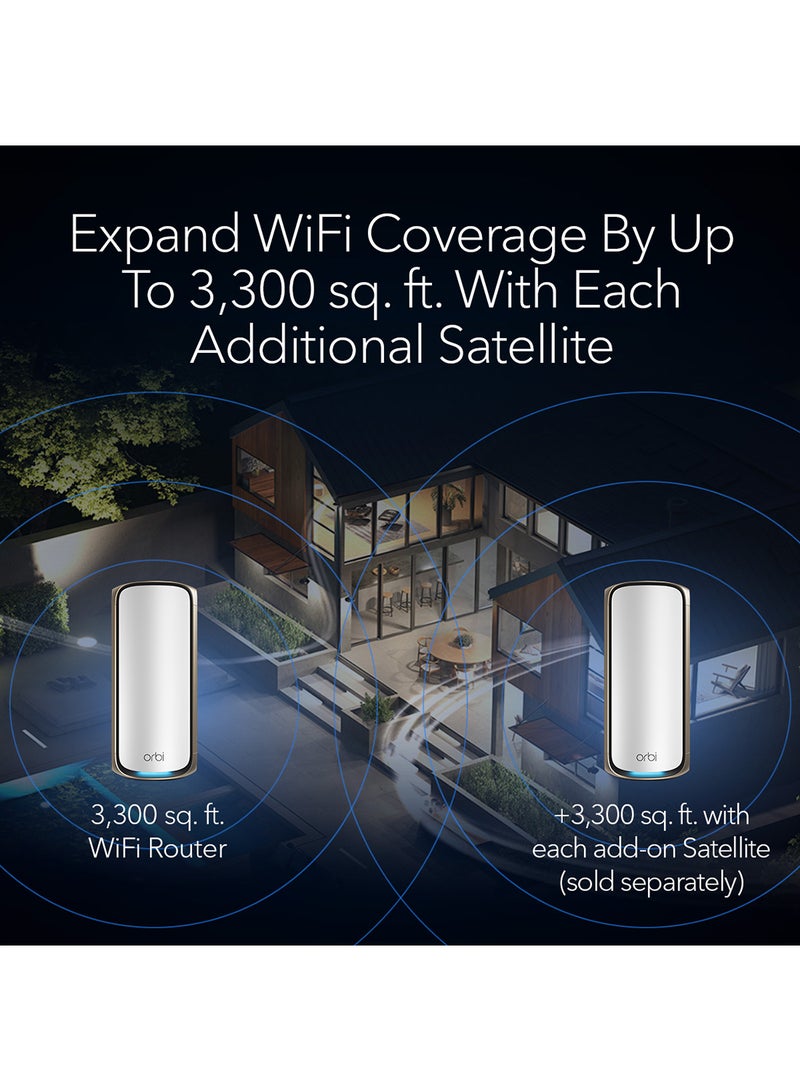 NETGEAR - ORBI 970 SERIES QUAD-BAND WIFI 7 MESH ADD-ON SATELLITE - Works with Existing 970 Series Mesh System or Router - Adds Coverage up to 3,300 sq. ft. - BE27000 802.11be – Satellite White - Image 1