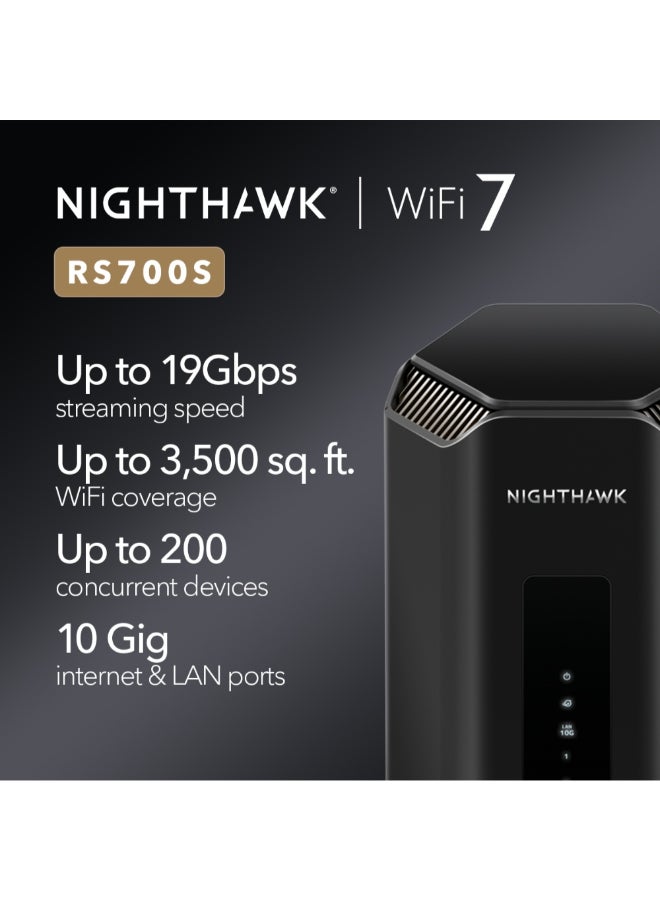 NETGEAR NIGHTHAWK WIFI 7 ROUTER BE19000 19GBPS WIRELESS SPEED – 10Gb Internet Port – Tri-Band Gigabit Gaming Router – Covers 3,500 sq. ft., 200 Devices – VPN, 6Ghz Band, 1–Year Armor Included Black  - Image 2