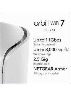 NETGEAR ORBI 770 SERIES TRI-BAND WIFI 7 MESH SYSTEM - Router + 2 Satellite Extenders - Covers up to 8,000 sq. ft., 100 Devices - 2.5 Gig Internet Port - BE11000 802.11be (up to 11Gbps) – 3 PACK White  - Image 3