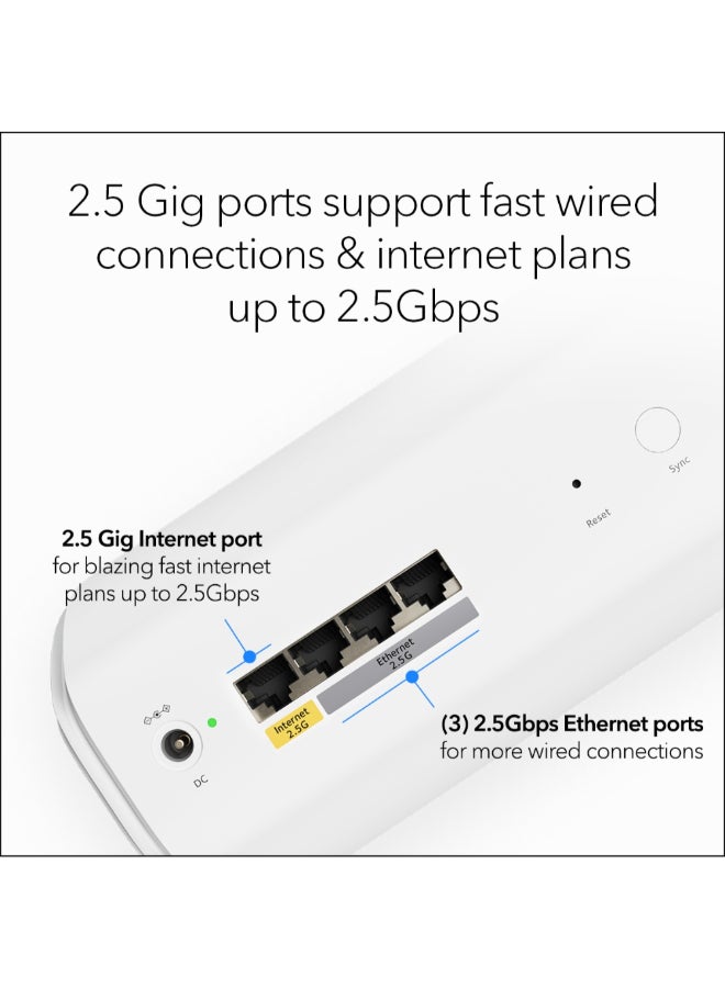 NETGEAR - ORBI 770 SERIES TRI-BAND WIFI 7 MESH SYSTEM - Router + 2 Satellite Extenders - Covers up to 8,000 sq. ft., 100 Devices - 2.5 Gig Internet Port - BE11000 802.11be (up to 11Gbps) – 3 PACK White - Image 1